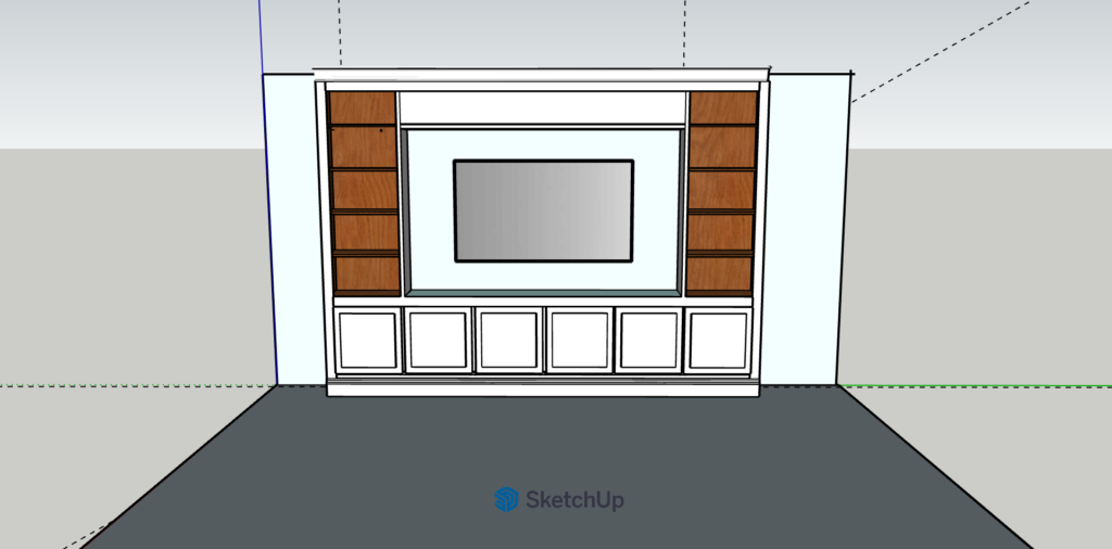 SketchUp design of a custom built-in entertainment center